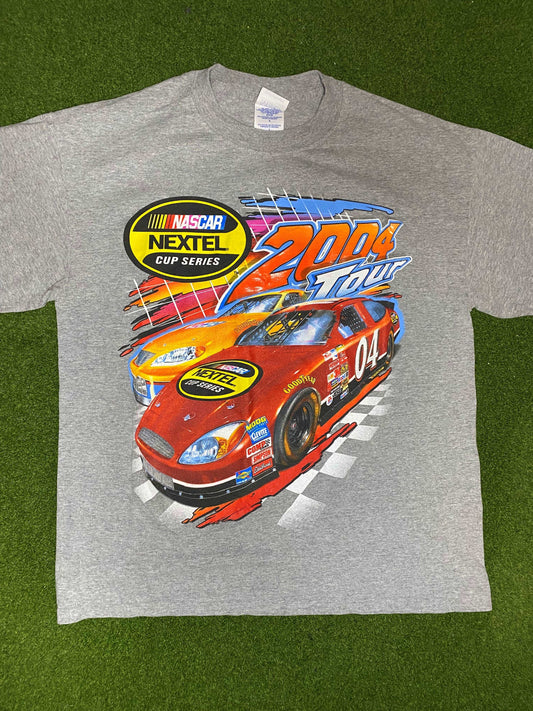 2004 NASCAR Nextel Cup Series Tour - Double Sided - Vintage NASCAR Tee Shirt (Large)