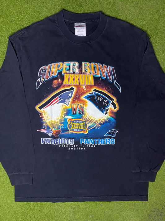 2004 Super Bowl XXXVIII - Patriots Vs. Panthers - Vintage NFL Long Sleeve (XL) - Gametime Vintage