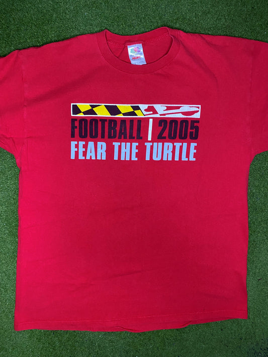 2005 Maryland Terrapins - Vintage College Football T Shirt (XL) - Gametime Vintage