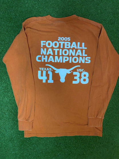 2005 Texas Longhorns - National Champions - Double Sided - Vintage College Football Long Sleeve (Small)