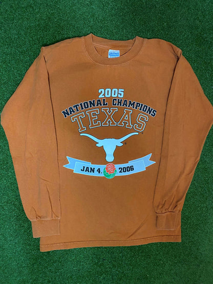 2005 Texas Longhorns - National Champions - Double Sided - Vintage College Football Long Sleeve (Small)