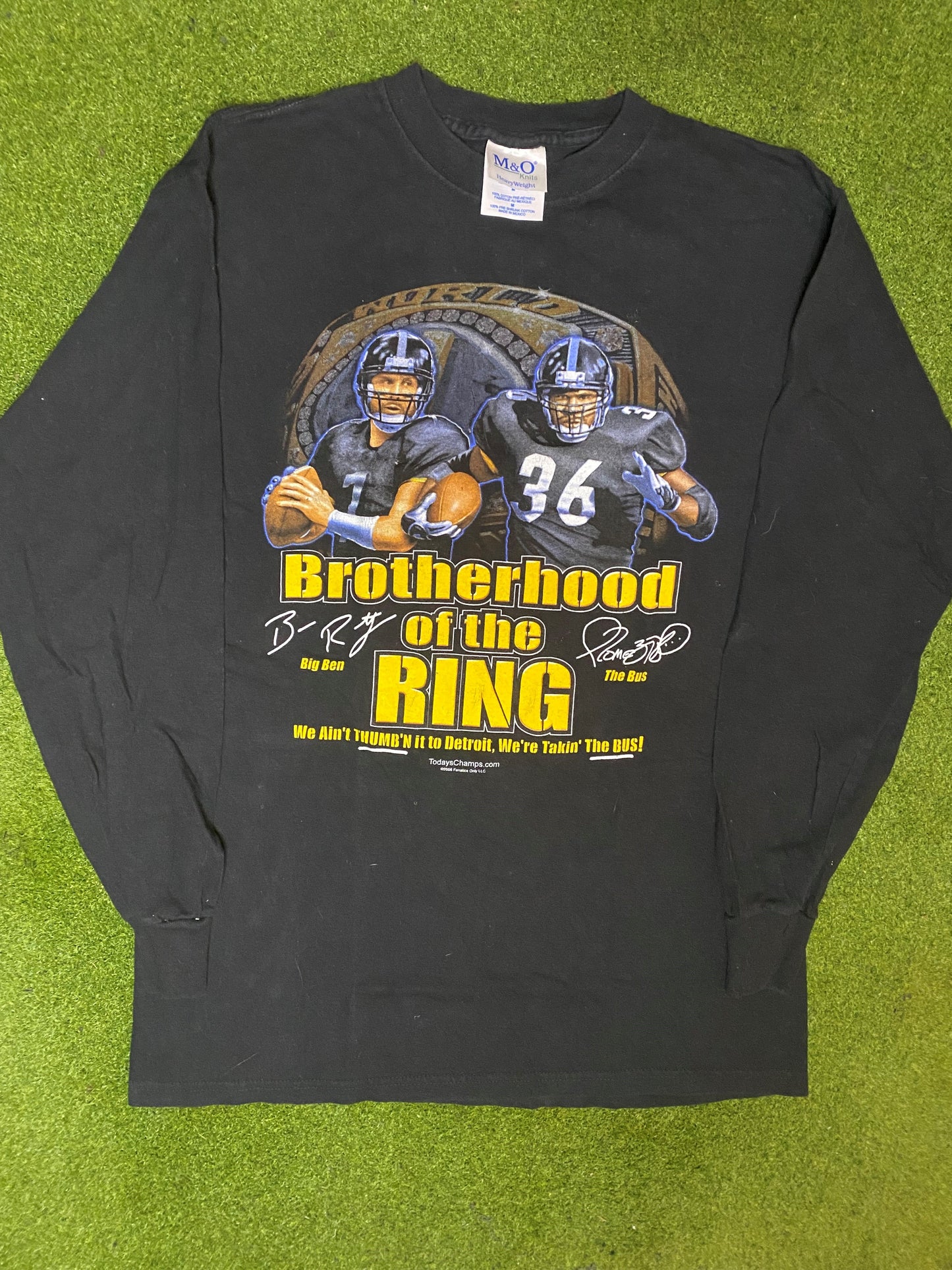 2006 Pittsburgh Steelers - Brotherhood of the Ring Ft. Big Ben and The Bus - Vintage NFL Player Long Sleeve (Medium) Gametime Vintage