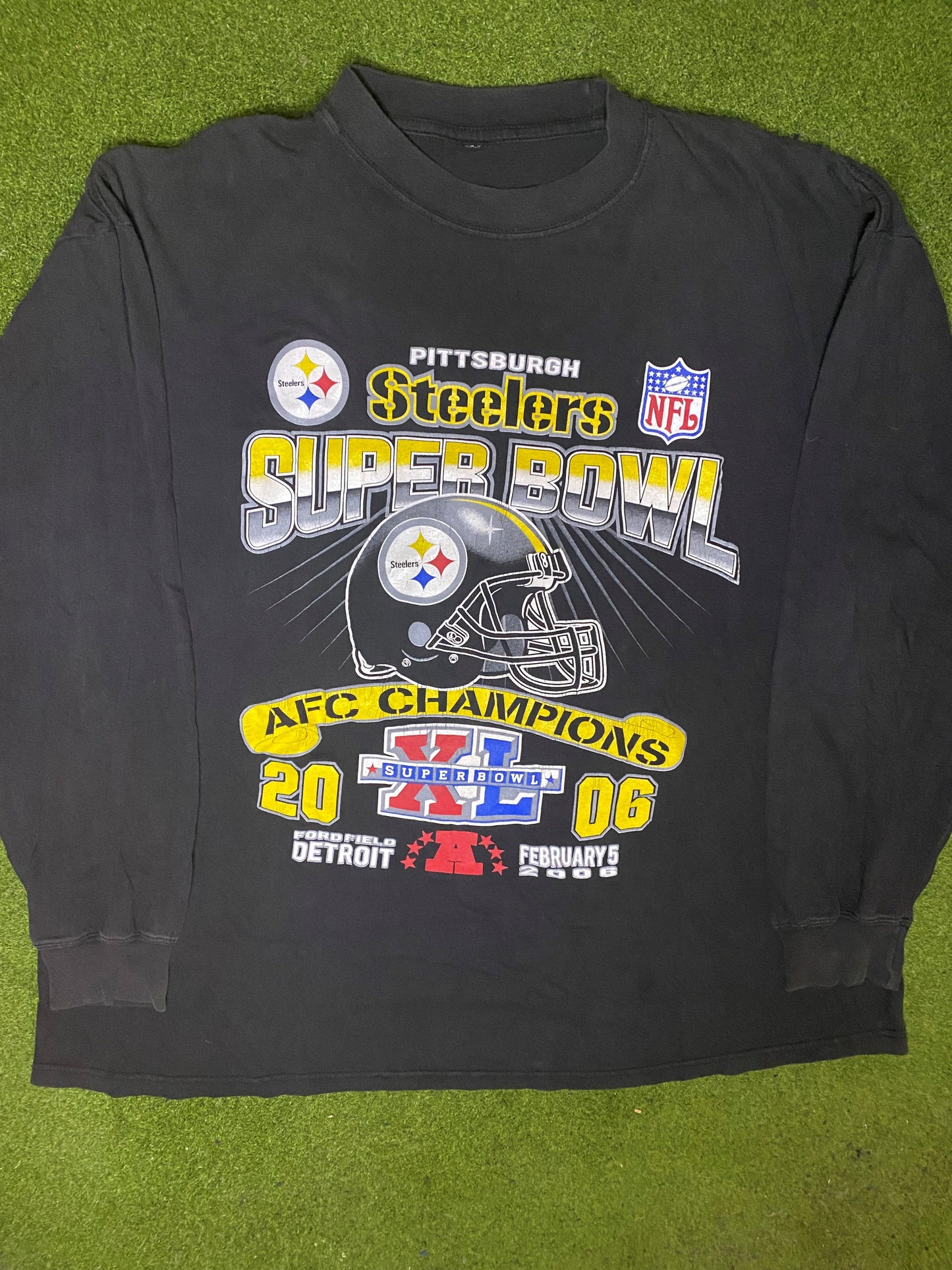 2006 Pittsburgh Steelers - Super Bowl XL - Double Sided - Vintage NFL Long Sleeve (2XL) 