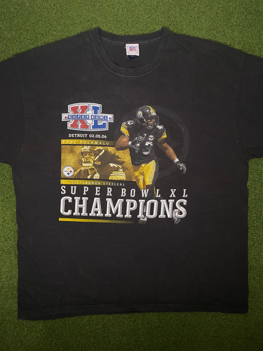 2006 Pittsburgh Steelers - Troy Polamalu Super Bowl - Vintage NFL Player T Shirt (2XL)