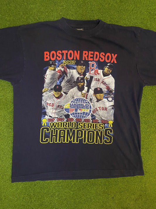 2007 Boston Red Sox - World Series Champions - Vintage MLB Player T-Shirt (Large) Gametime Vintage