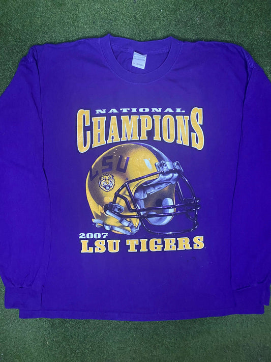 2007 LSU Tigers - National Champions - Vintage College Long Sleeve (2XL) 