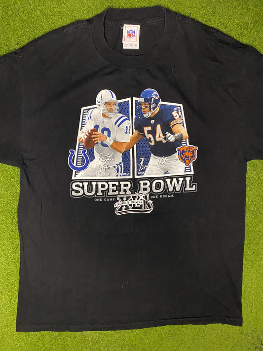 2007 Super Bowl XLI - Manning & Colts Vs. Urlacher & Bears - Vintage NFL T Shirt (Large) - Gametime Vintage
