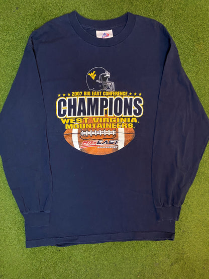 2007 West Virgnia Mountaineers - Big East Champions - Vintage College Football Long Sleeve (Large)