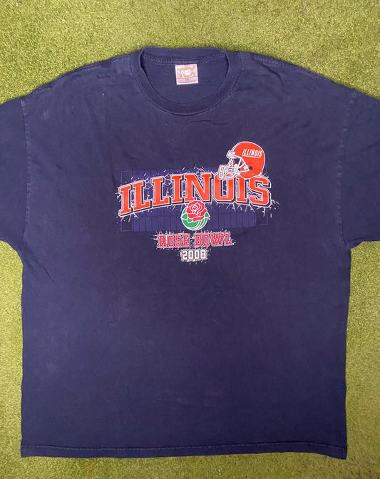 2008 Illinois Fighting Illini - Rose Bowl - Vintage College T Shirt (2XL)