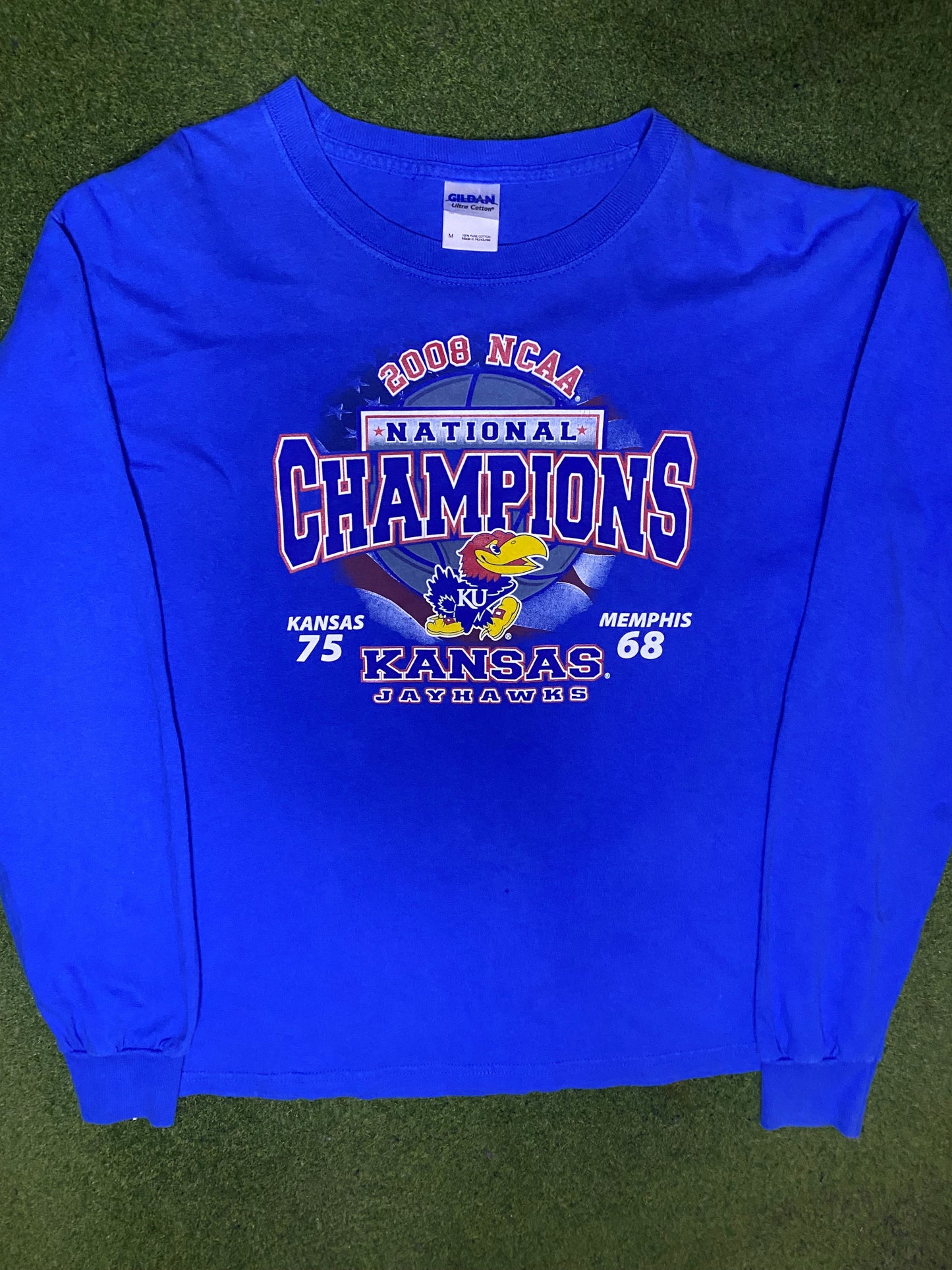 2008 Kansas Jayhawks - National Champions - Vintage College Long Sleeve (Medium) Gametime Vintage