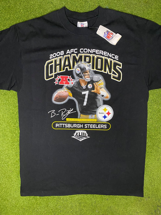2008 Pittsburgh Steelers - Big Ben AFC Champs - Vintage NFL Player T Shirt (Large) - Gametime Vintage