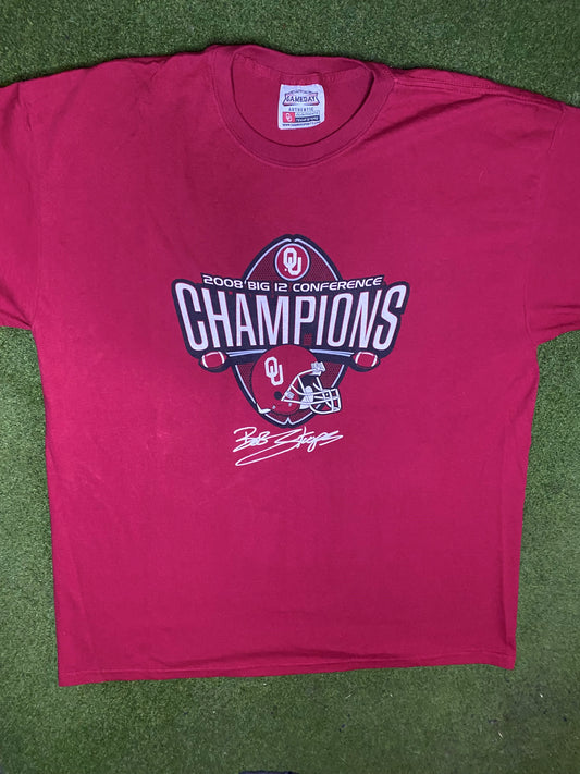 2008 Oklahoma Sooners - Big 12 Champions - Vintage College Football T-Shirt (XL)