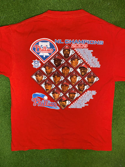 2009 Philadelphia Phillies - Back to Back NL Champions - Vintage MLB T-Shirt (Large) - Gametime Vintage