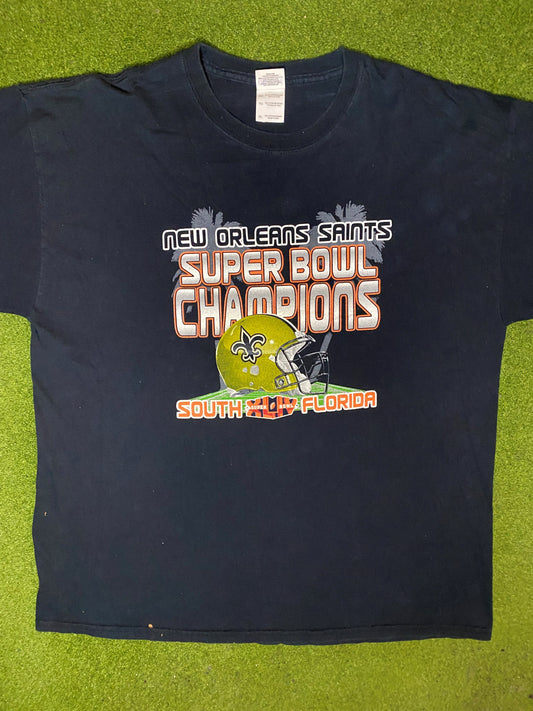 2009 New Orleans Saints - Super Bowl XLIV Champions - Vintage NFL T-Shirt (XL) 