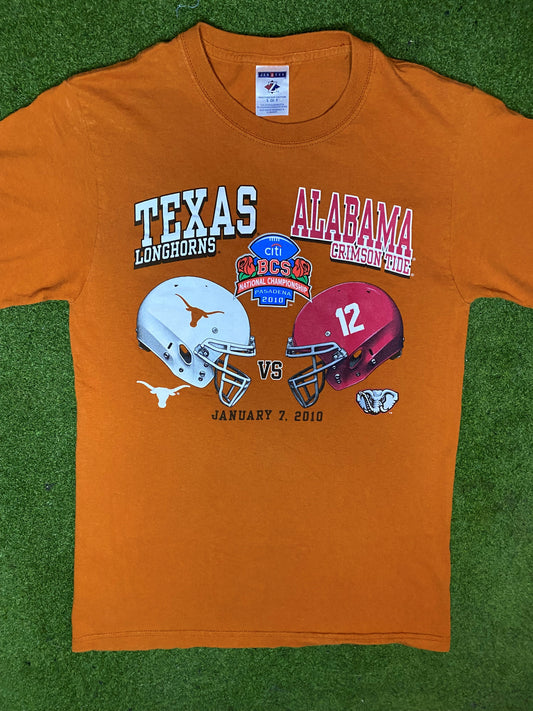 2010 National Championship - Texas vs. Alabama - Vintage College Football T-Shirt (Small)