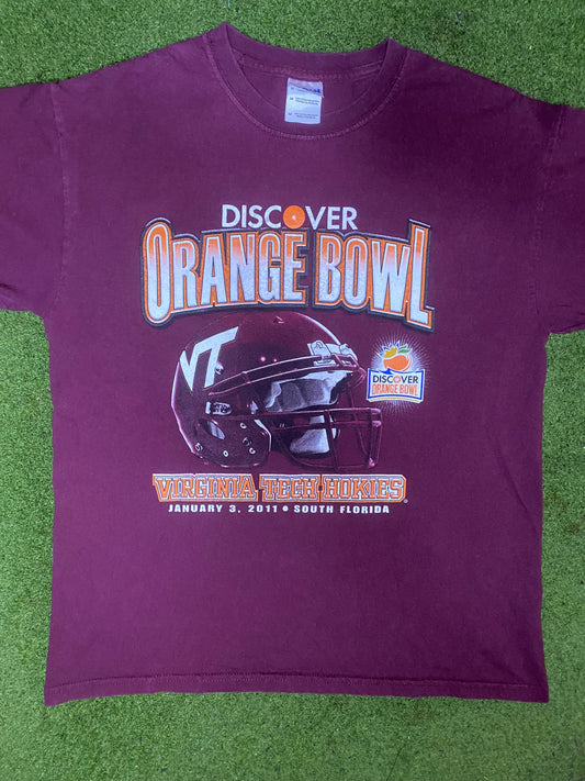 2011 Virginia Tech Hokies - Discover Orange Bowl - Vintage College Football T-Shirt (Medium) Gametime Vintage