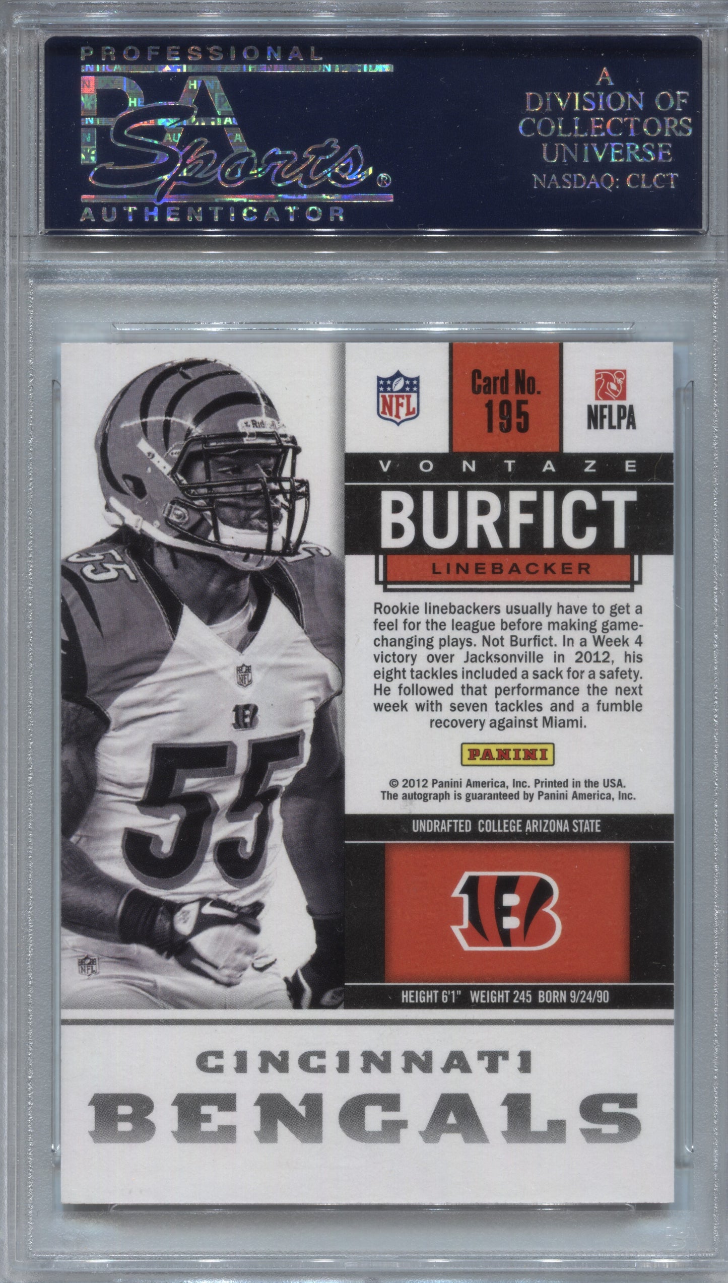 2012 Panini Contenders Vontaze Burfict Rookie Ticket Auto #195 PSA 10