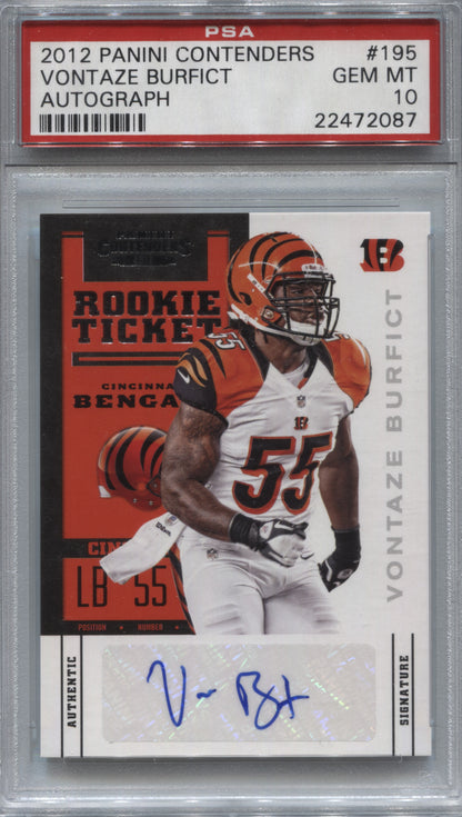 2012 Panini Contenders Vontaze Burfict Rookie Ticket Auto #195 PSA 10