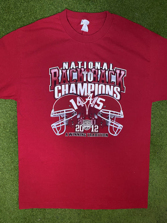 2012 Alabama Crimson Tide - Back to Back National Champions - Vintage College T-Shirt (Large)