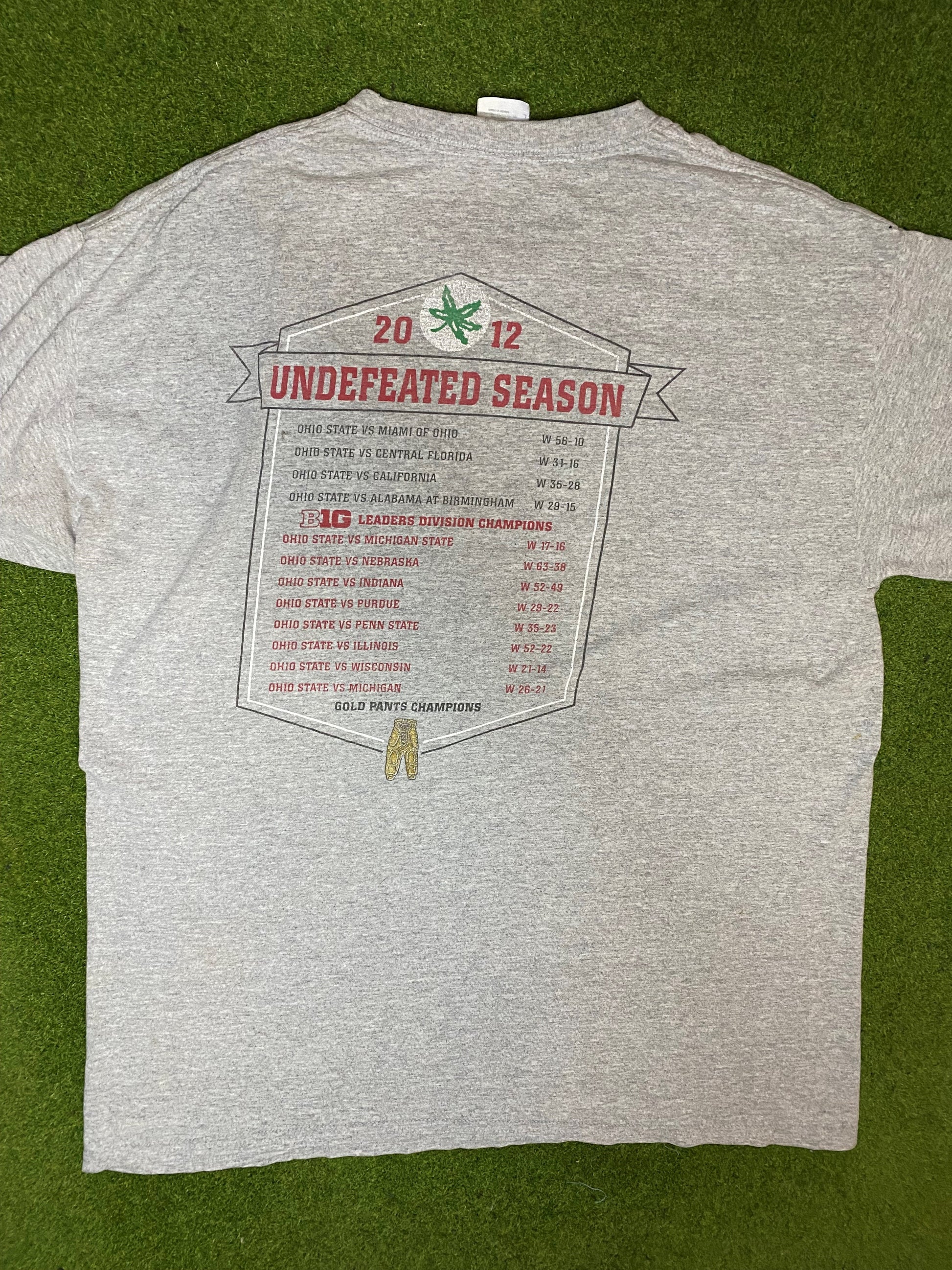 2012 Ohio State Buckeyes - Undefeated Season - Vintage College Football T-Shirt (Large) 