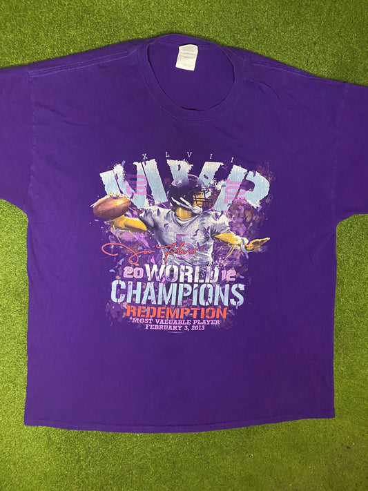 2013 Baltimore Ravens - World Champions - Joe Flacco MVP - Vintage NFL T-Shirt (XL) Gametime Vintage