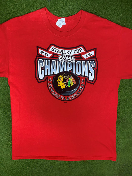 2015 Chicago Blackhawks - Stanley Cup Champions - Vintage NHL T-Shirt (Large) 