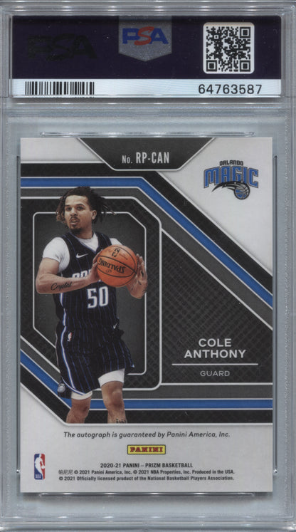 2020-21 Panini Prizm Cole Anthony Rookie Penmanship Auto #RP-CAN PSA 10