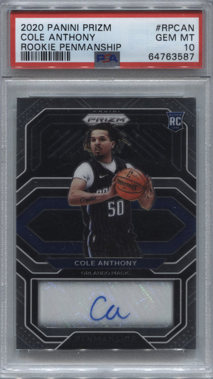 2020-21 Panini Prizm Cole Anthony Rookie Penmanship Auto #RP-CAN PSA 10