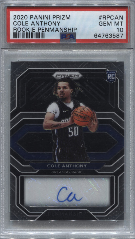2020-21 Panini Prizm Cole Anthony Rookie Penmanship Auto #RP-CAN PSA 10