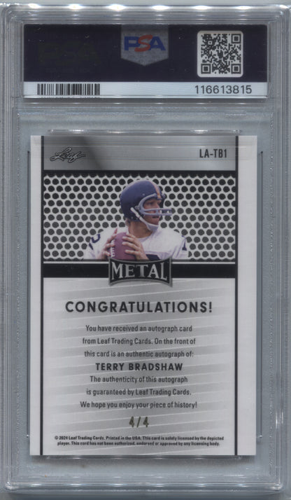 2024 Leaf Collective Terry Bradshaw Red Shimmer Auto 4/4 #LA-TB1 PSA 10