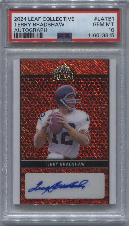 2024 Leaf Collective Terry Bradshaw Red Shimmer Auto 4/4 #LA-TB1 PSA 10