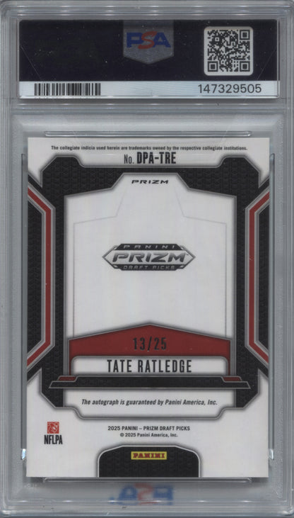 2025 Panini Prizm Draft Picks Tate Ratledge Mojo Rookie Auto /25 #DPA-TRE PSA 10