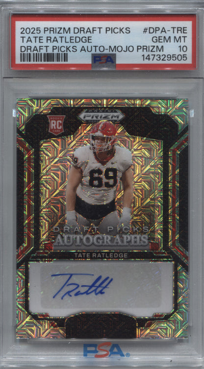 2025 Panini Prizm Draft Picks Tate Ratledge Mojo Rookie Auto /25 #DPA-TRE PSA 10