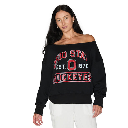 Ohio State OSU Buckeyes Black Off the Shoulder Sweatshirt