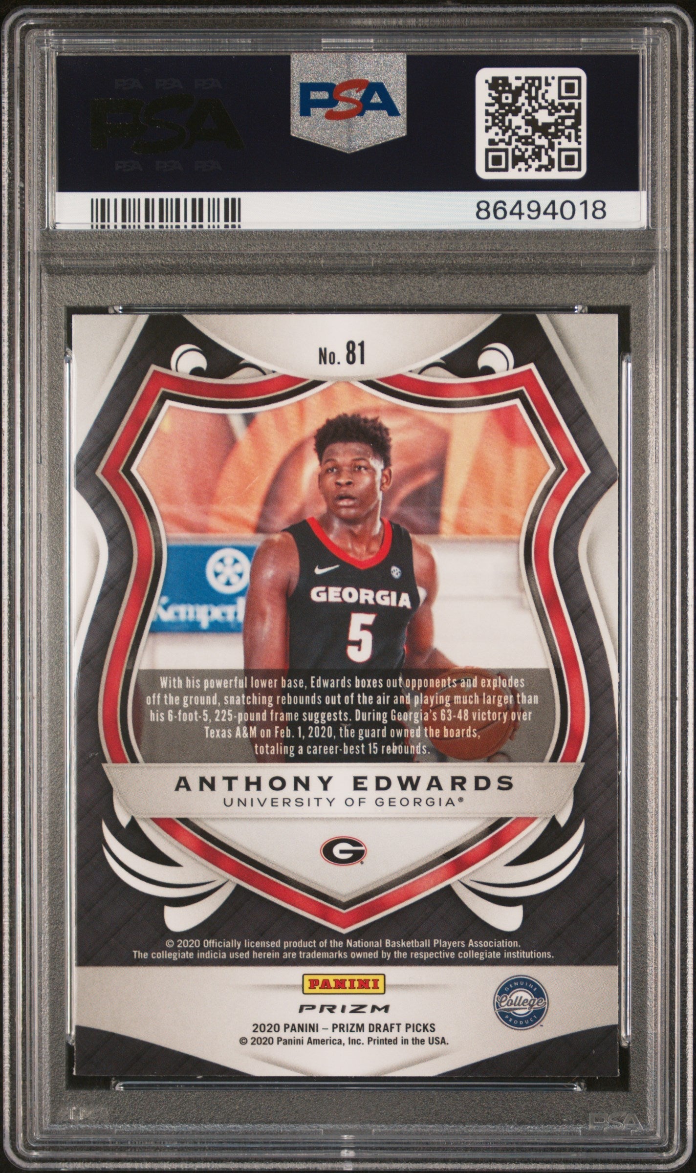 Graded 2020-21 Panini Prizm DP Anthony Edwards #81 Red Ice Rookie RC Basketball Card PSA 10 Gem Mint