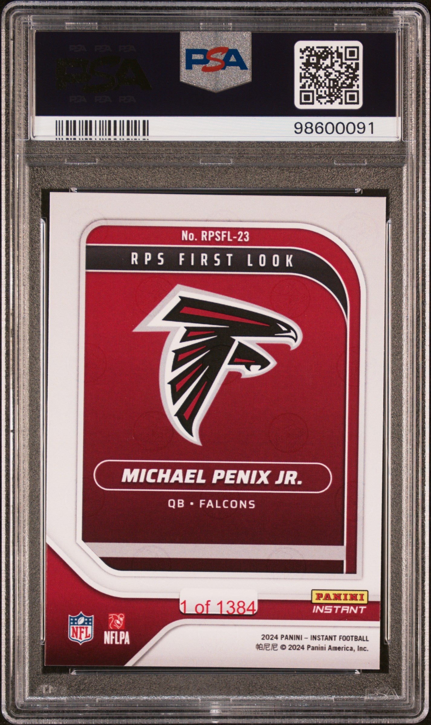 Graded 2024 Panini Instant NFL Michael Penix Jr #RPSFL23 RPS First Look Rookie RC Football Card PSA 9 Mint