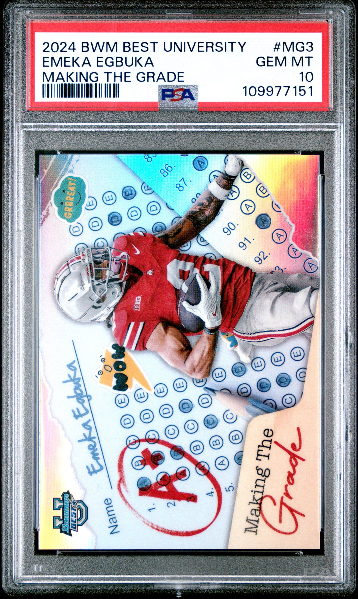 Graded 2024 Topps Bowman Best University Emeka Egbuka #MG3 Making the Grade Rookie RC Football Card PSA 10 Gem Mint