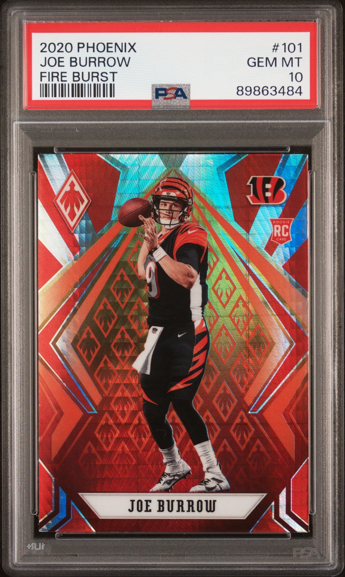 Graded 2020 Panini Phoenix Joe Burrow #101 Fire Burst Rookie RC Football Card PSA 10 Gem Mint