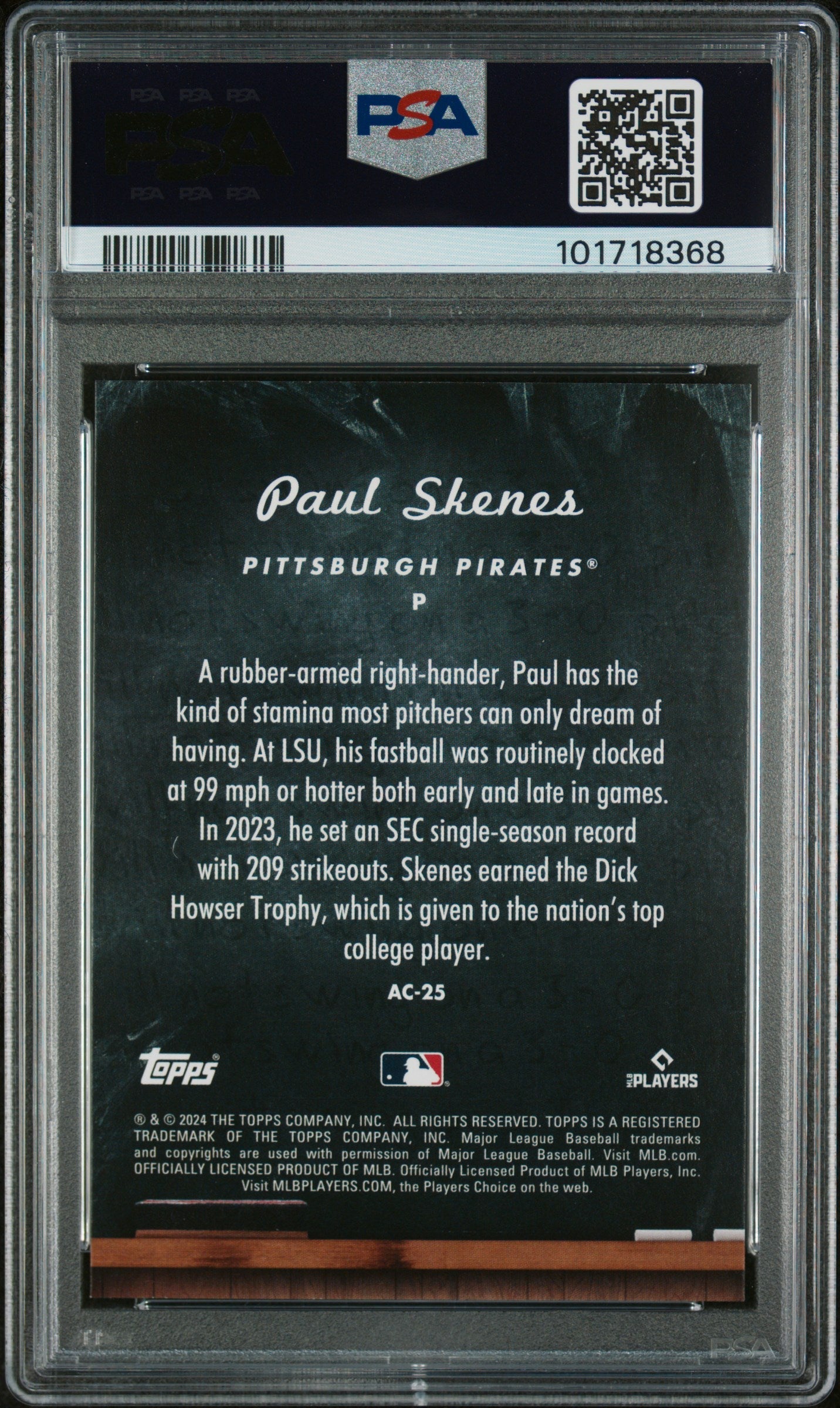 Graded 2024 Topps Update Paul Skenes #AC25 All Class Rookie RC Baseball Card PSA 10 Gem Mint