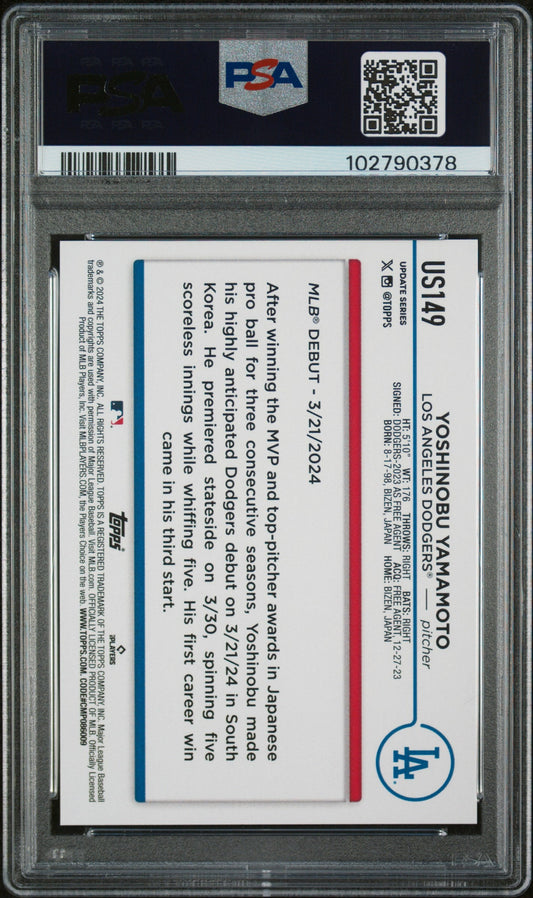 Graded 2024 Topps Update Yoshinobu Yamamoto #US149 Rookie RC Baseball Card PSA 10 Gem Mint