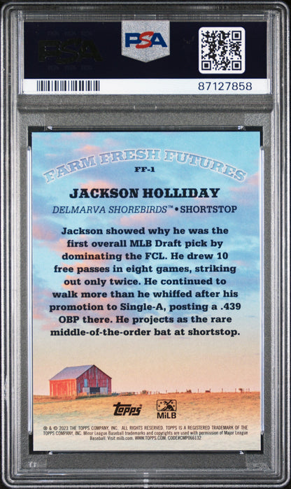 Graded 2023 Topps Pro Debut Jackson Holliday #FF1 Farm Fresh Futures Rookie RC Baseball Card PSA 10 Gem Mint