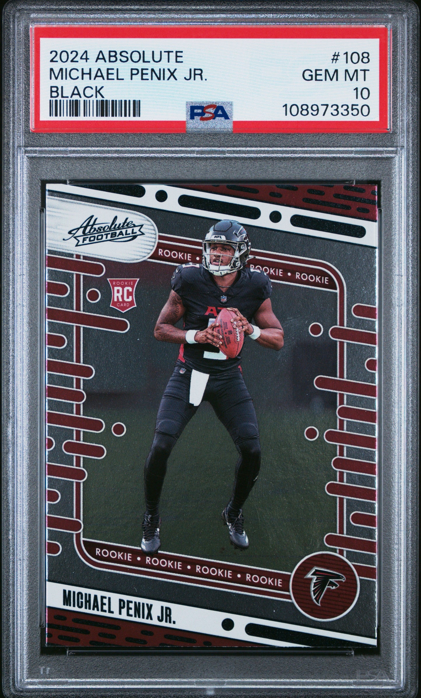 Graded 2024 Panini Absolute Michael Penix Jr #108 Black Rookie RC Football Card PSA 10 Gem Mint