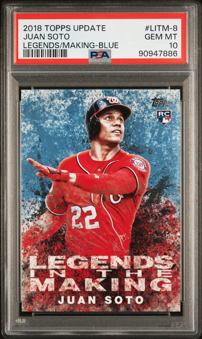 Graded 2018 Topps Update Juan Soto #LITM8 Legends in the Making Blue Rookie RC Baseball Card PSA 10 Gem Mint