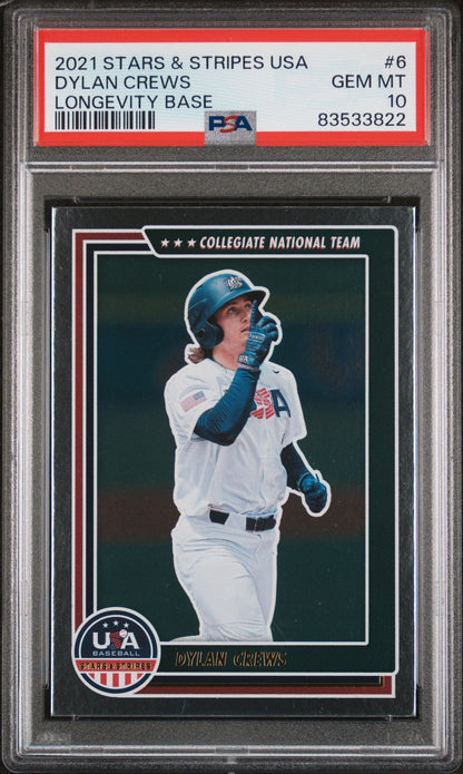 Graded 2021 Panini Stars & Stripes USA Dylan Crews #6 Longevity Base Rookie RC Baseball Card PSA 10 Gem Mint
