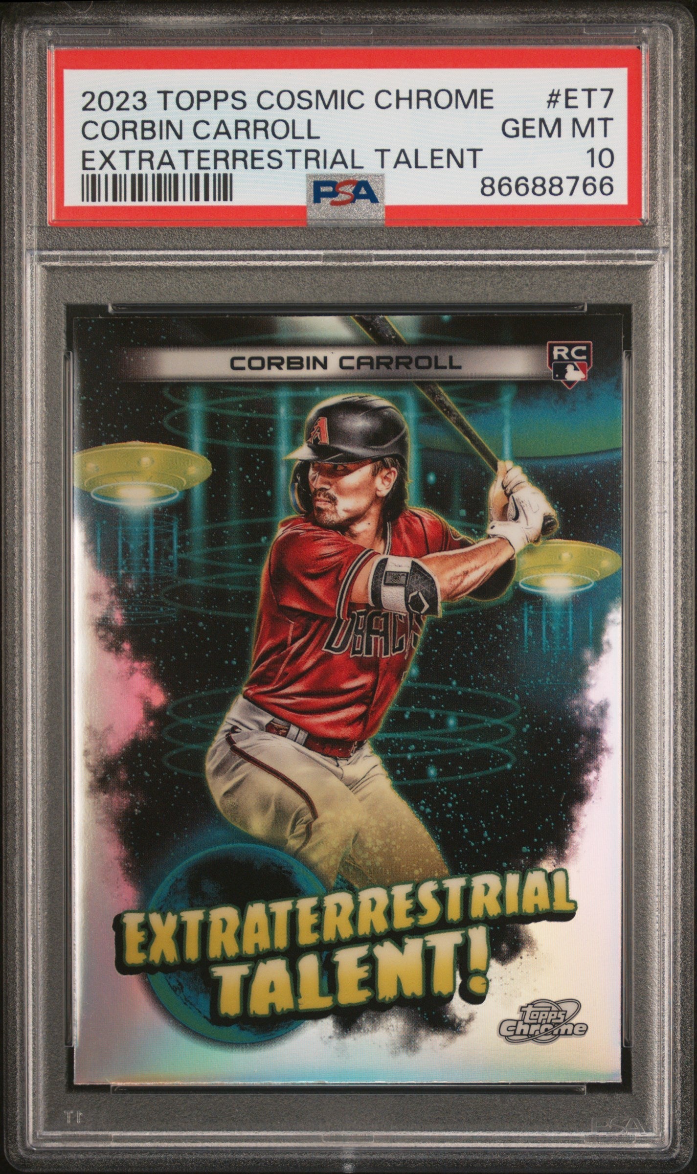 Graded 2023 Topps Cosmic Chrome Corbin Carroll #ET7 Extra Terrestrial Talent Rookie RC Baseball Card PSA 10 Gem Mint