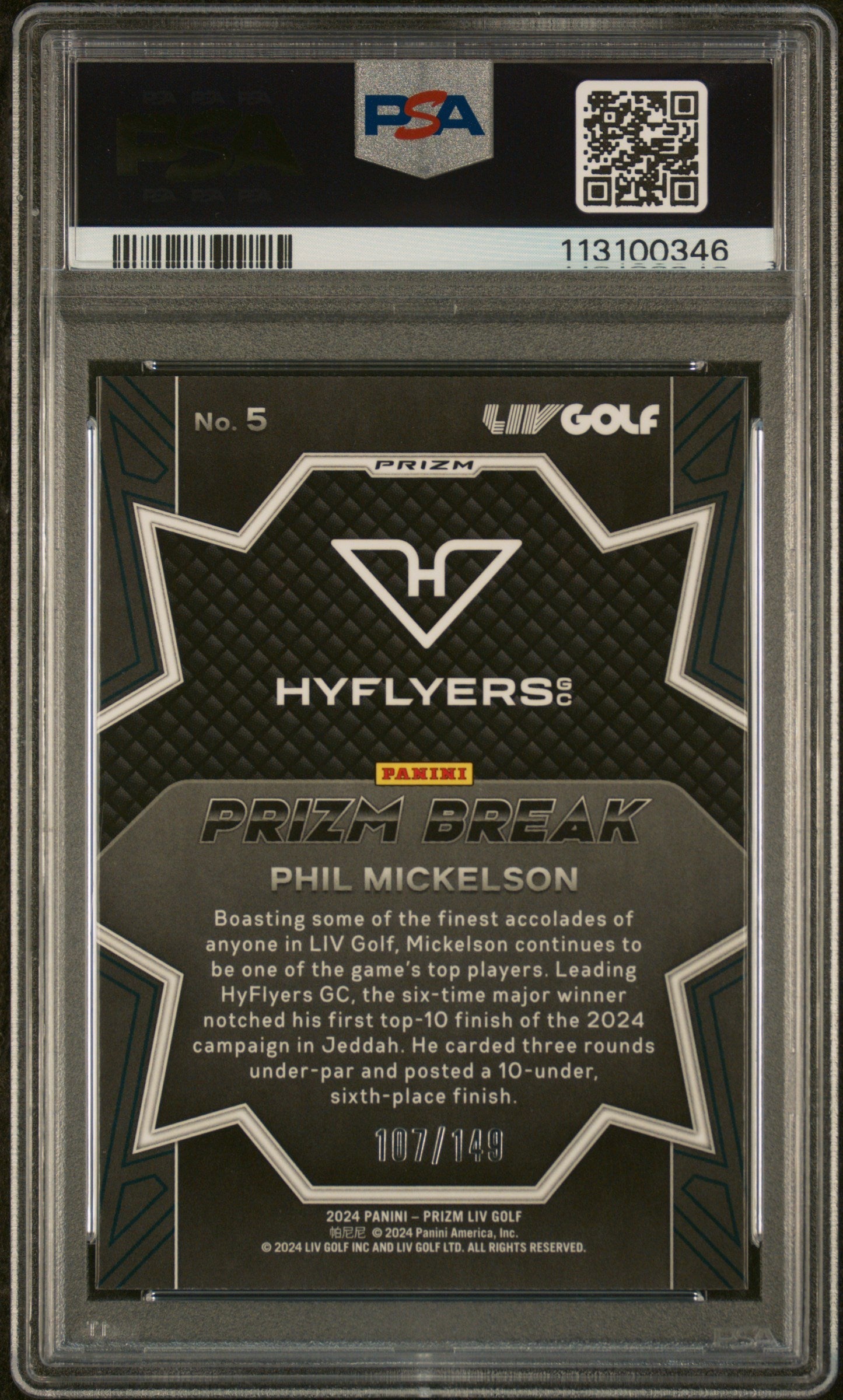 Graded 2024 Panini Prizm LIV Golf Phil Mickelson #5 Prizm Break Red Prizm /149 Rookie RC Card PSA 10 Gem Mint