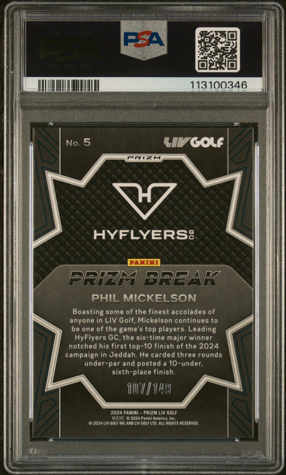 Graded 2024 Panini Prizm LIV Golf Phil Mickelson #5 Prizm Break Red Prizm /149 Rookie RC Card PSA 10 Gem Mint