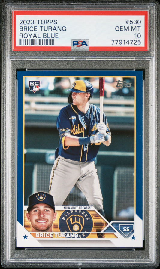 Graded 2023 Topps Brice Turang #530 Royal Blue Rookie RC Baseball Card PSA 10 Gem Mint