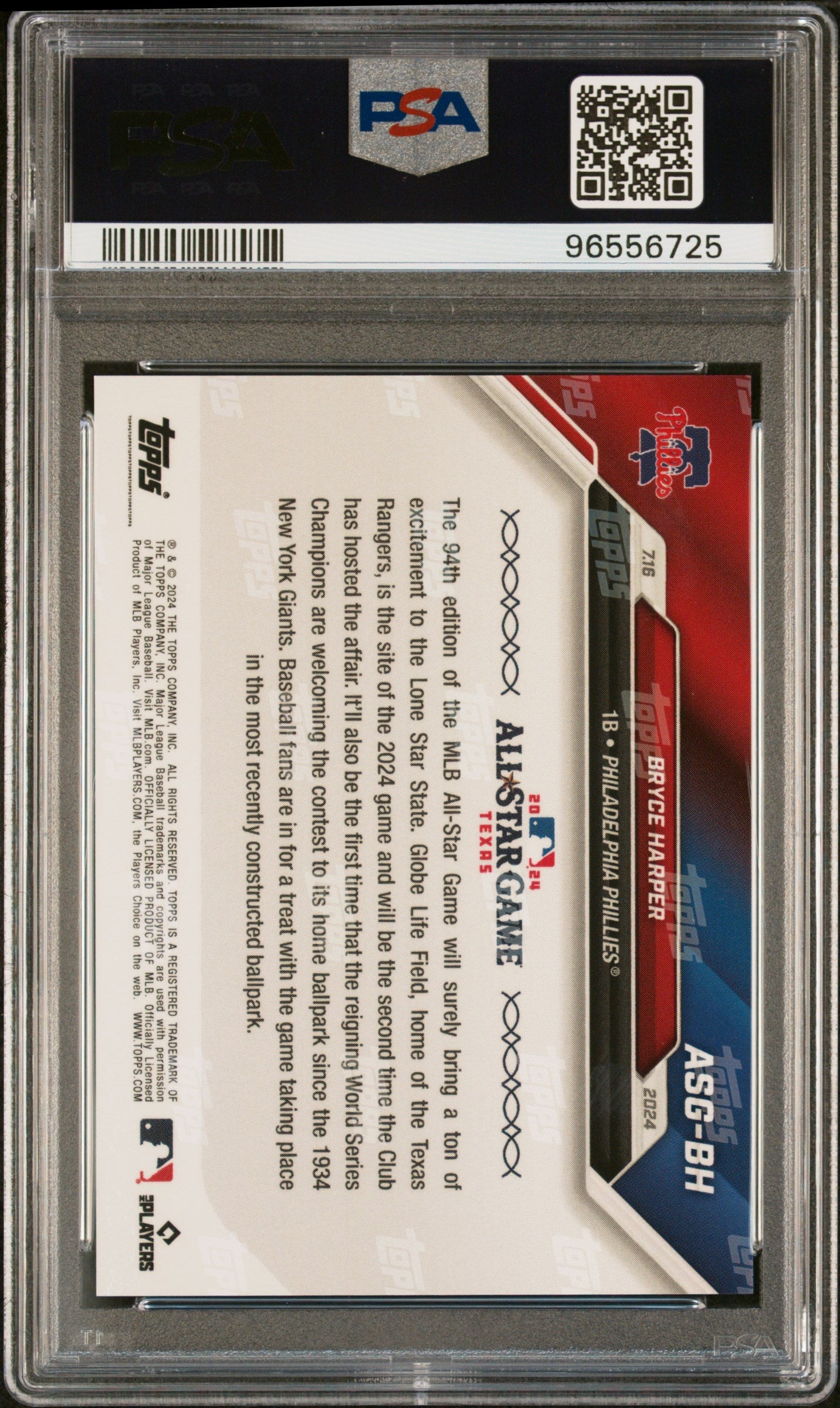 Graded 2024 Topps Now Bryce Harper #ASGBH MLB All Star Game Baseball Card PSA 10 Gem Mint