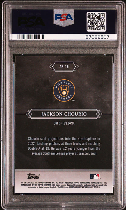 Graded 2023 Topps Bowmans Best Jackson Chourio #AP16 Astral Projections Rookie RC Baseball Card PSA 10 Gem Mint